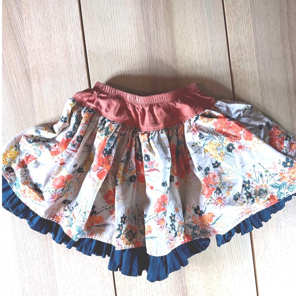 Persnickety Girls Floral Tiered Ruffle Skirt Orange Navy Blue Size 10 Boutique